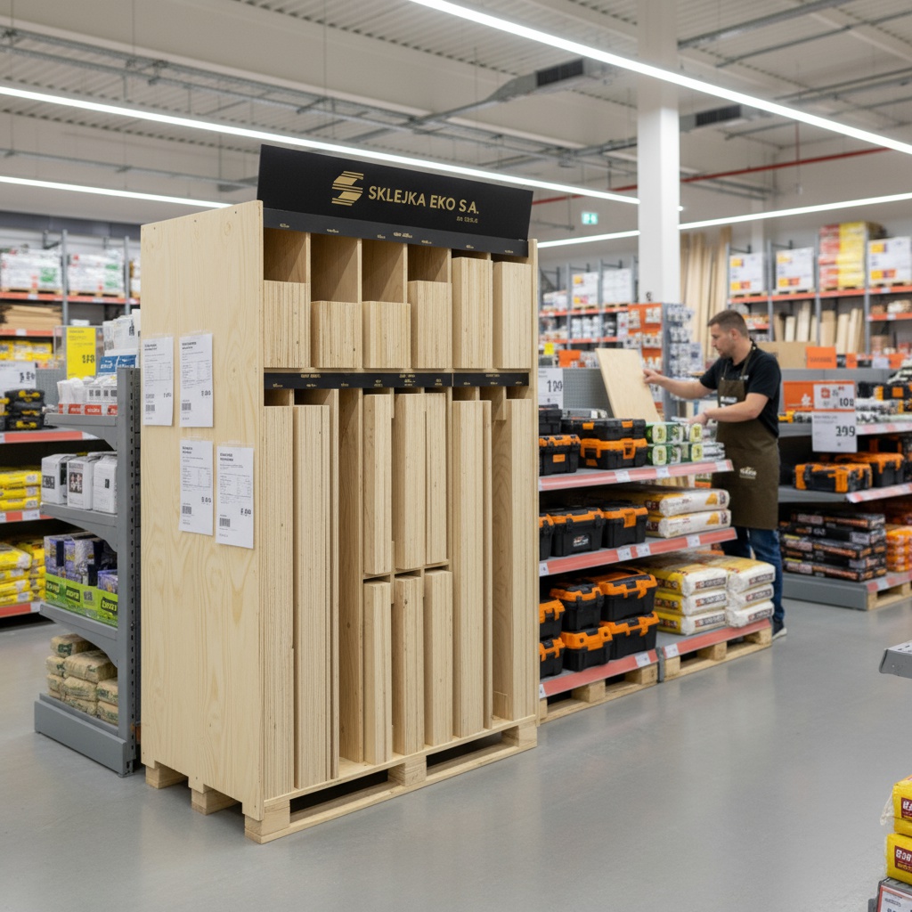 Sklejkomat w markecie budowlanym